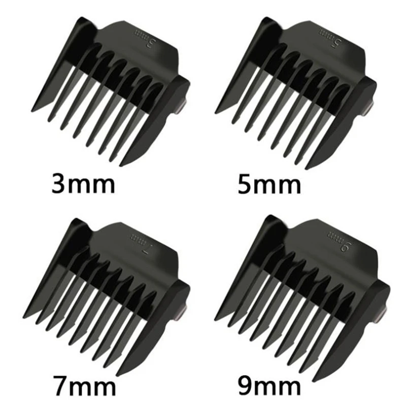 4個の交換用コーム,ヘアトリマーヘッドの制限,3mm,5mm,7mm,9mm,黒