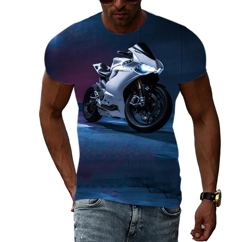 Summer Fashion New Men Motorcycle graphic t shirts Trend Personality Cool Style Locomotive Pattern Print short sleeve t-shirts