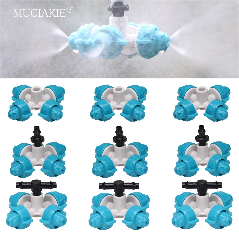 MUCIAKIE 20PCS 19-39 L/h Cross Misting Nozzles 4/1''Barb ID-6.0mm Tee Garden Sprinklers Fog Spray-head Greenhouse Cooling