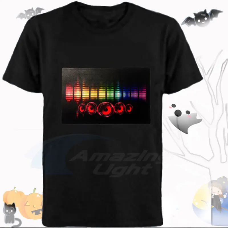 Blue Skull Sound Activated Flashing EL T-Shirt Light Up Down Music Party Equalizer unisex LED T-Shirt