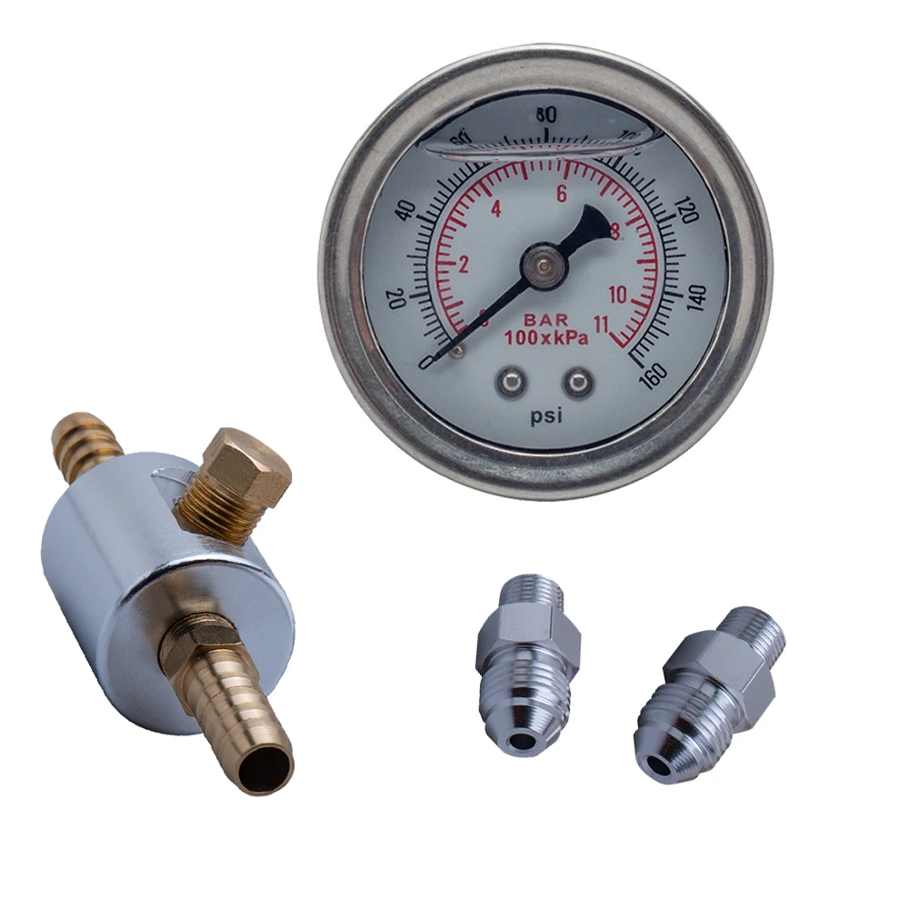 Universal 0-160 Psi Fuel Oil Pressure Gauge with 1/8 NPT Adaptor Kit For Fuel Injection Systems