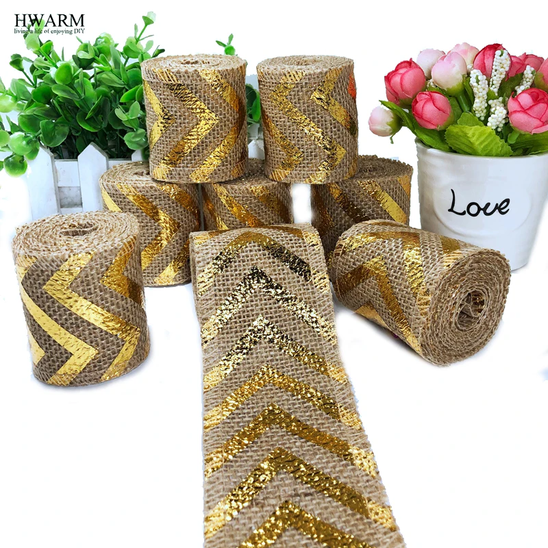 12pcs 6cm Golden Directional Linen Lace Fabric Ribbon DIY Handmade Wedding Christmas Decoration For Home PartyFavors Accessories