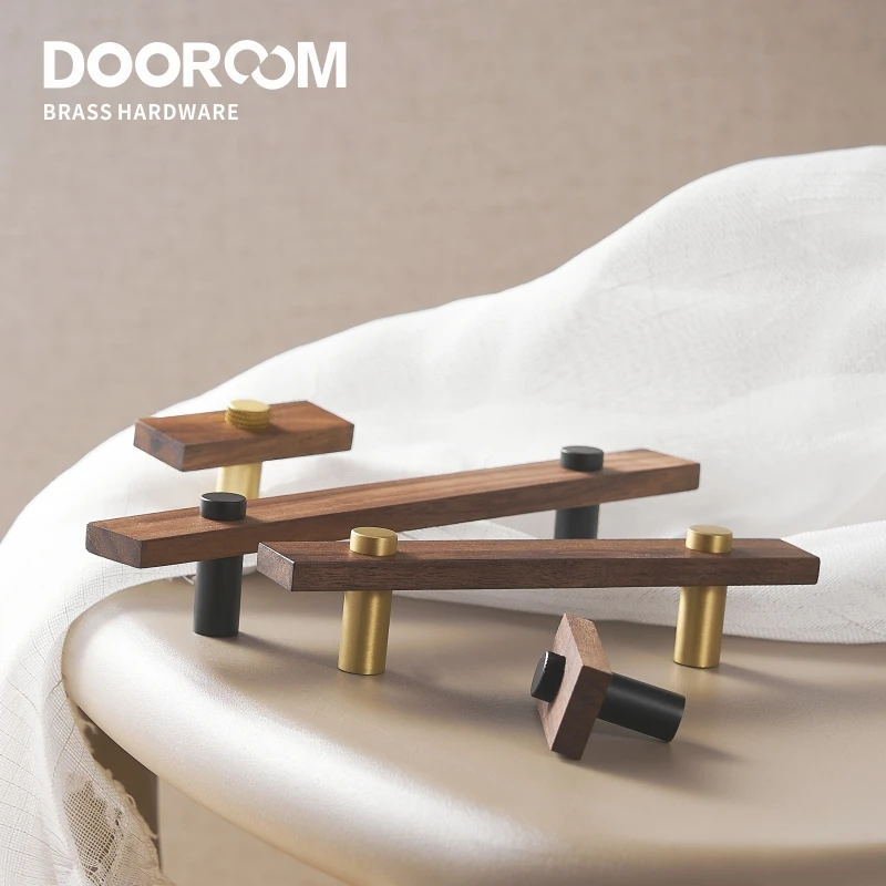 Dooroom – Poignées de meubles en laiton et noyer, longues tirettes modernes, pour armoire, commode, boîte à chaussures, bar à vin, tiroirs