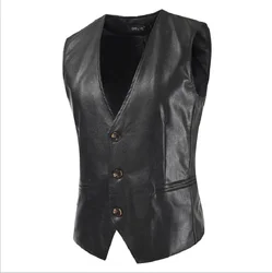 2021 New Men's leather slimming large-size leather vest men's cross-border PU leather business Men Clothes