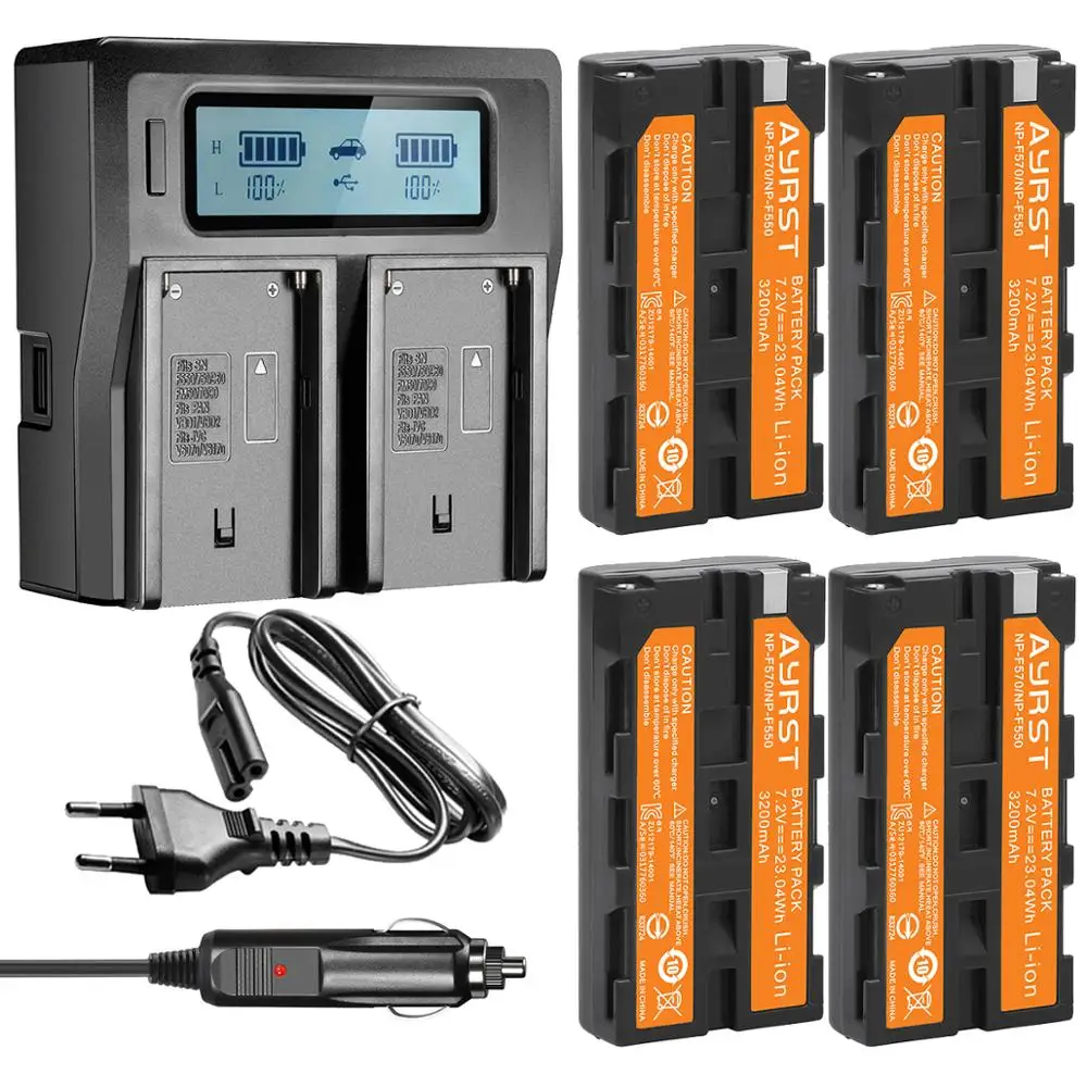 NP-F550 battery + Dual Fast Battery Charger for Sony NP F770 F750 F570 F550 F530 NP F970 F960 F950 F930 NP-FM50 NP-FM500H