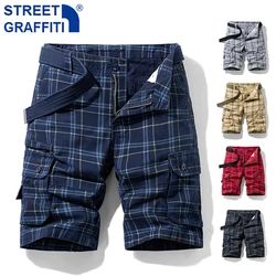 Pantalones cortos a rayas de playa para hombre, Shorts Cargo de Hip Hop con bolsillos tácticos, informales, de camuflaje Vintage, a la moda, novedad de verano