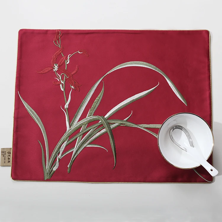 

New Rectangle Jacquard Orchid grass Placemat Luxury Damask Ethnic Dining Table Mat Chinese Silk Mat Christmas Table Pads