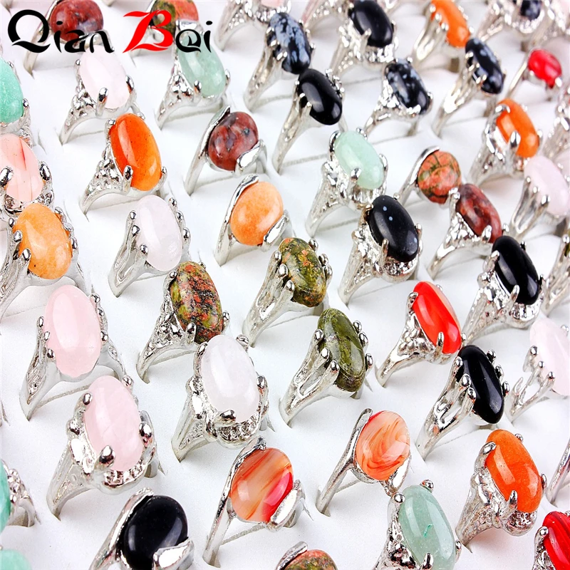 QianBei بالجملة 10 قطعة الكثير سبائك الزنك الطبيعي متعدد الألوان حجر البنصر للنساء الزفاف المشاركة مجوهرات هدايا #4