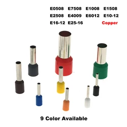 100Pcs Copper Tube Insulated Cord End Crimp Terminals Electrical Wire Connector E0508~E25-16 Cable Ferrules VE 22-4AWG 0.5-25mm2