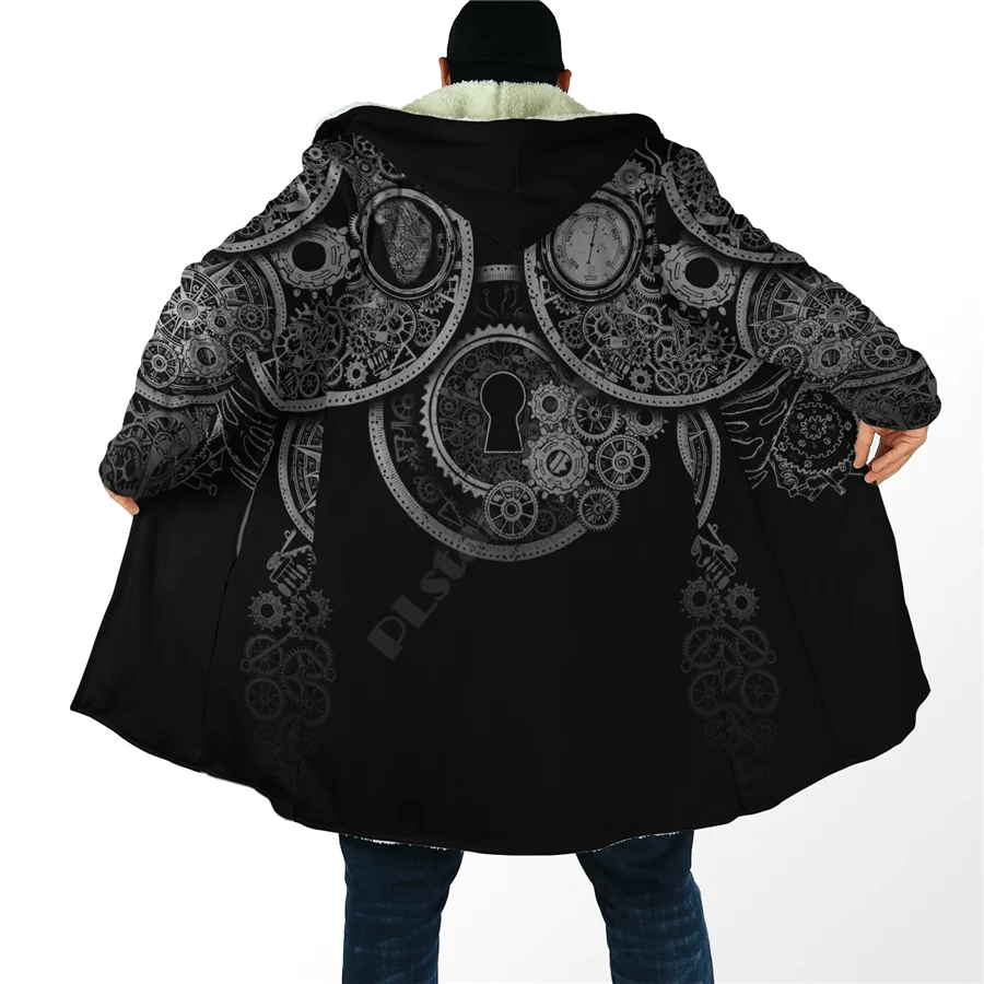 Steampunk Mechanic Cloak 3D All Over Printed Hoodie Cloak for Men Women Winter Fleece Wind Breaker Warm Hood Cloak