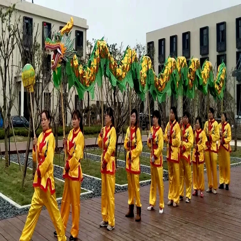 13m Golden size 5 Dragon Dance Costume 10 Players Children Student School  Art Halloween Party Performance Parade Folk Stage