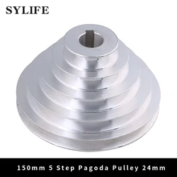 24mm Bore 54mm-150mm Outter Dia Aluminum 5 Slot A Type V-Shaped Pagoda Pulley 5 Step Pulley Belt 12.7mm Belt Width