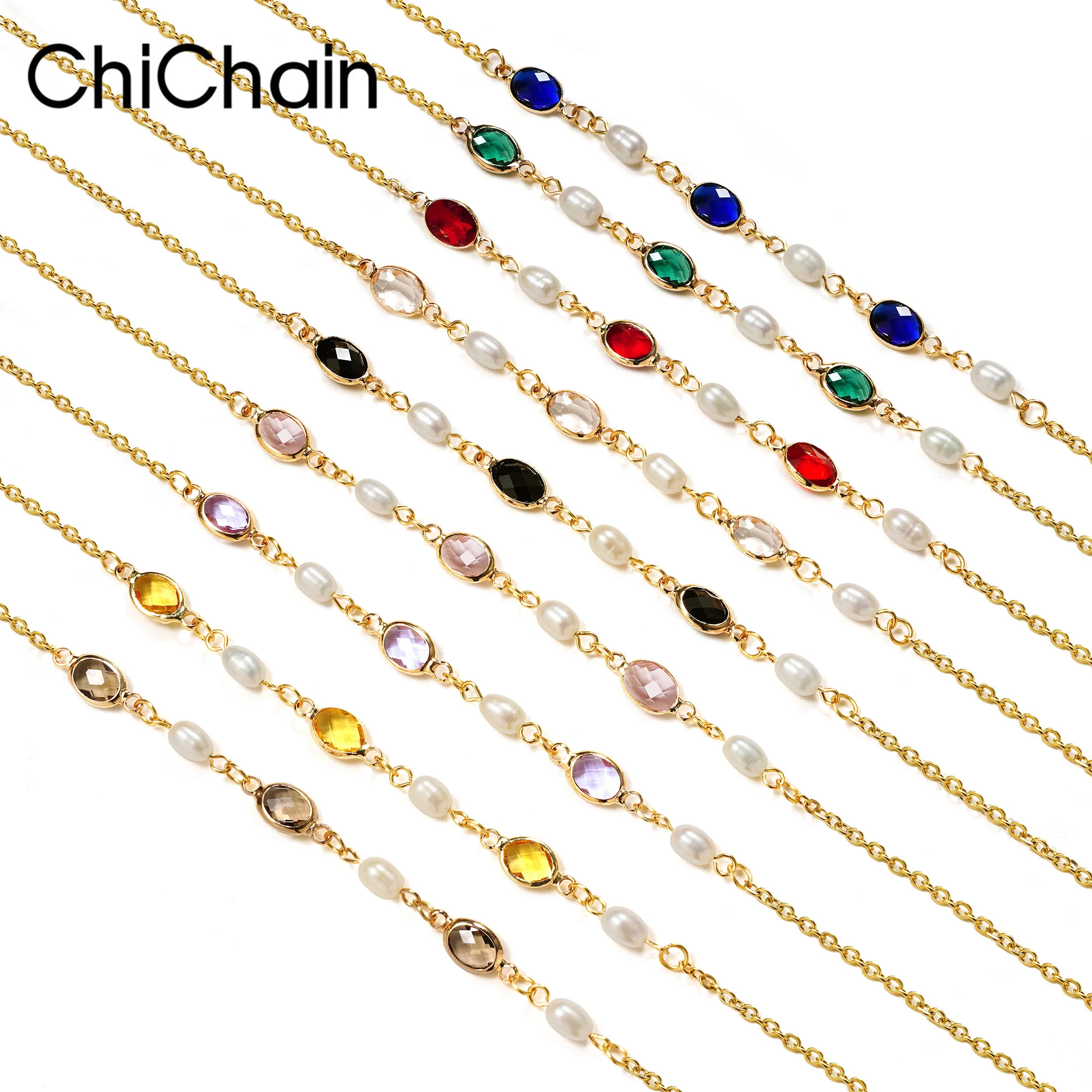 Chichain Stylish Pearl Beaded Crystal Eyeglasses Necklace for Women , Chic Stainless Steel Glasses Holders Chains 9 colors