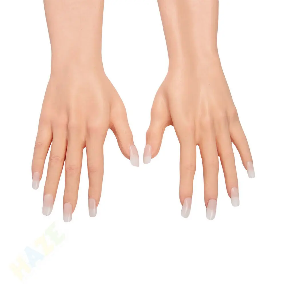 1 Pair Female Simulation Silicone Prosthesis Gloves with Nail Fake Hands Cover False Artificial Skin Sleeve Arm Crossdresser