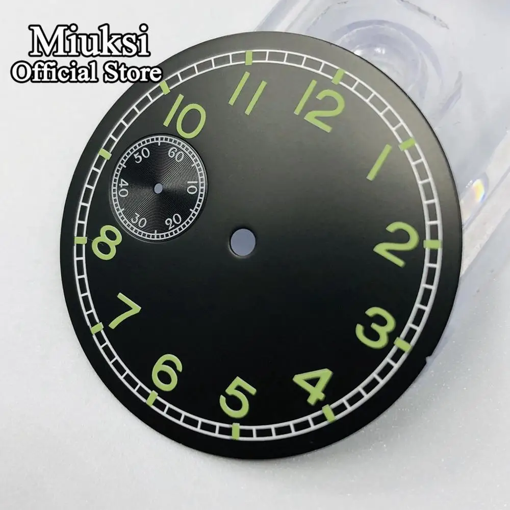 Miuksi 38.8mm black watch dial luminous dial fit ETA 6497 3600 series movement