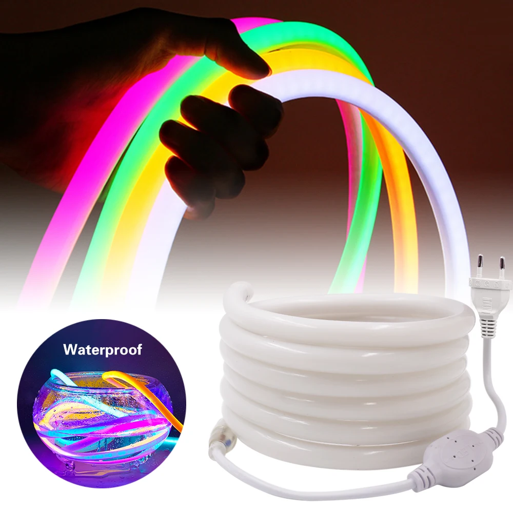 360 Okrągła neonowa listwa świetlna LED 220V 120LED 2835 Elastyczne światła linowe Wodoodporna dekoracja domu wakacyjnego 1m 10m 20m 50m 100m