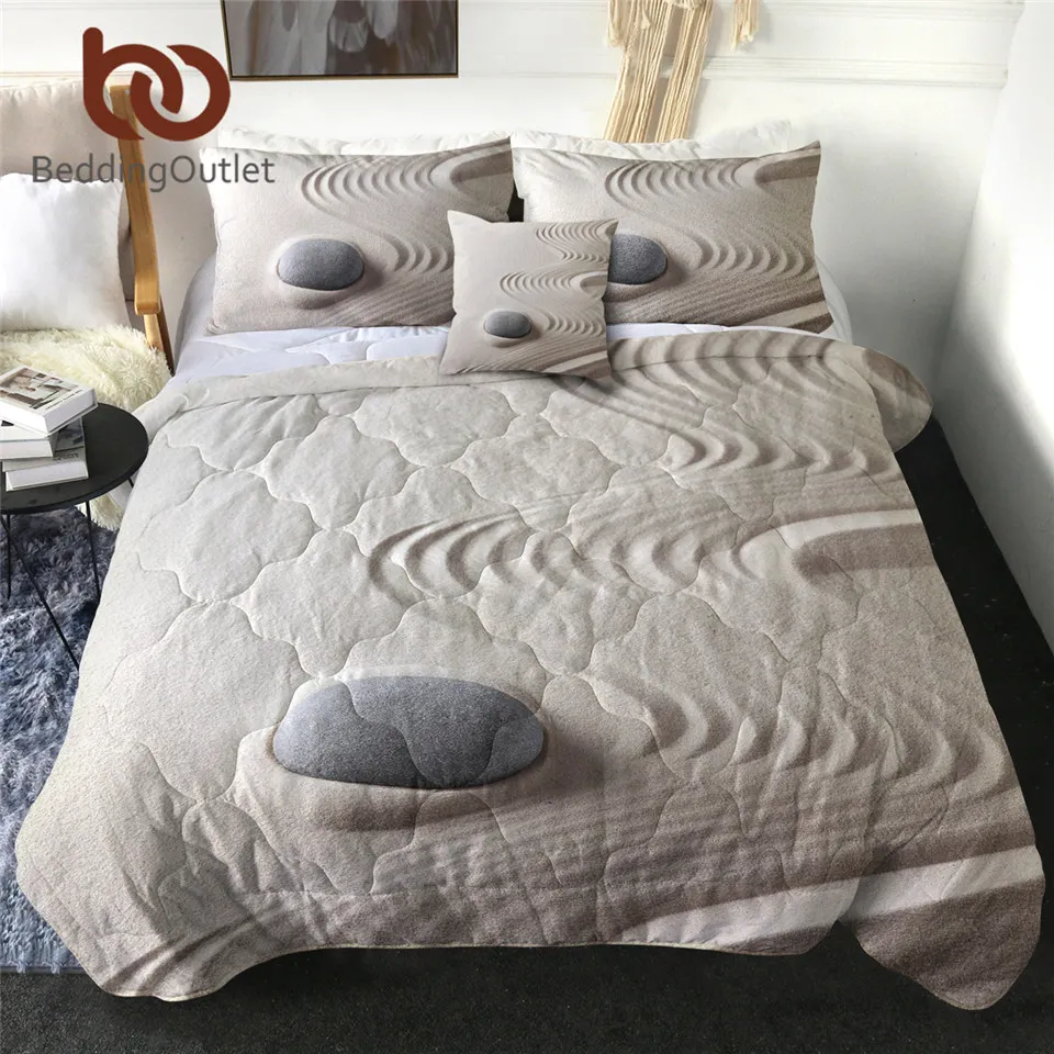 BeddingOutlet 3D Printed Quilt Zen Buddhism Spiritual Thin Duvet Meditation Cool Bedspread 4-Piece Sand Stone Bed Cover edredom