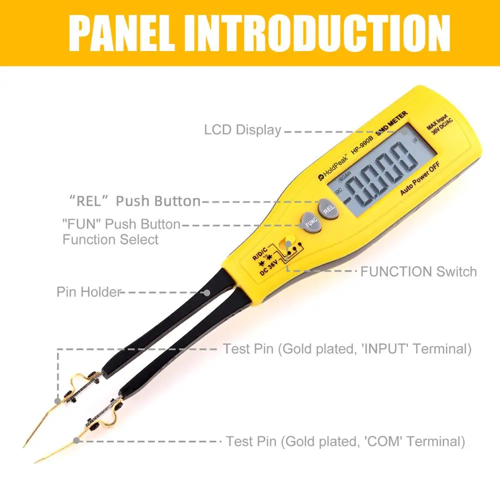 Imagem -03 - Holdpeak-profissional Multímetro Digital Tester Inteligente Smd Medidor Handheld Resistência Capacitância 4000 Contagens Tester 990b