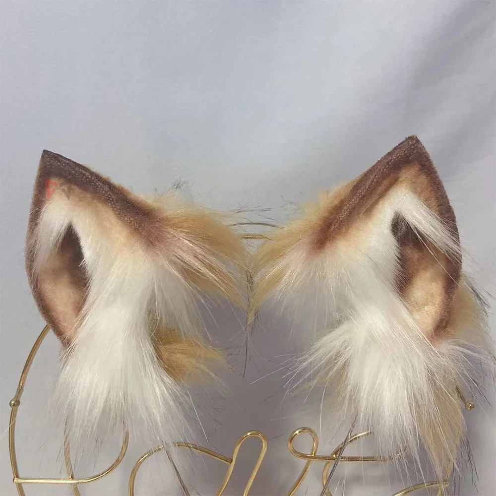 Brown Coffee Small Milk Fox Ears Hairhoop Animal Wolf Cosplay Headwear Tail KC Simulation Cosplay Costume Accessories