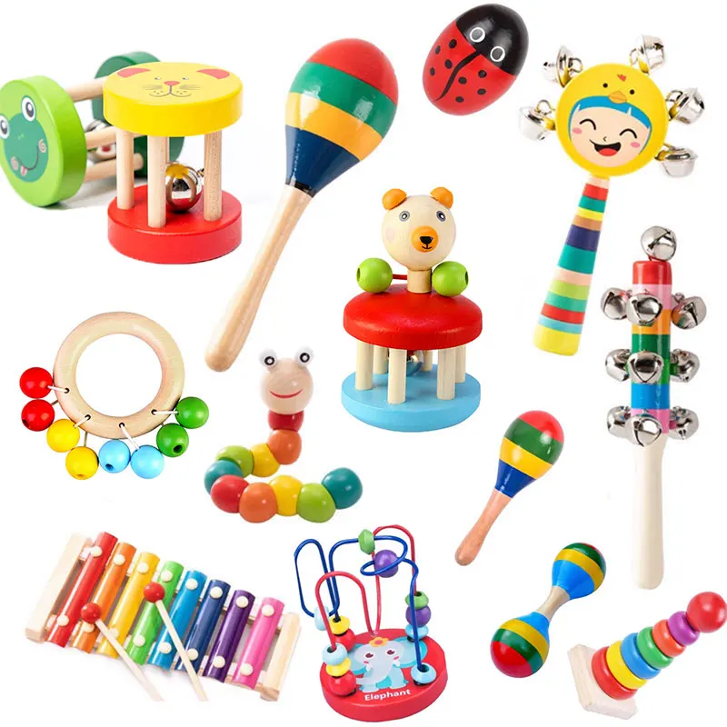 Baby Development Toys Montessori Toys Baby 0 12 Months Wooden Baby Rattles Make Sound Sensory Game Rattle Toys For Babies 1 Year