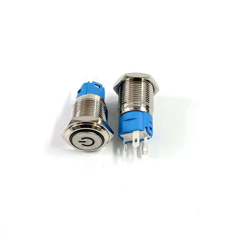 Latching push button switch locked 16mm flat head Momentary Push Button waterproof LED metal switch image 2