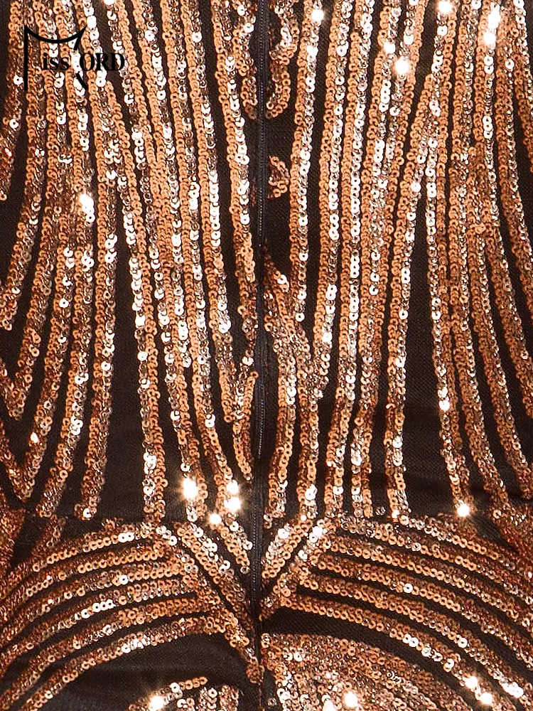 Missord Vintage Sequin Mini Dresses Elegant Women O Neck Long Sleeve Bodycon Cocktail Party Prom Dress Autumn Winter