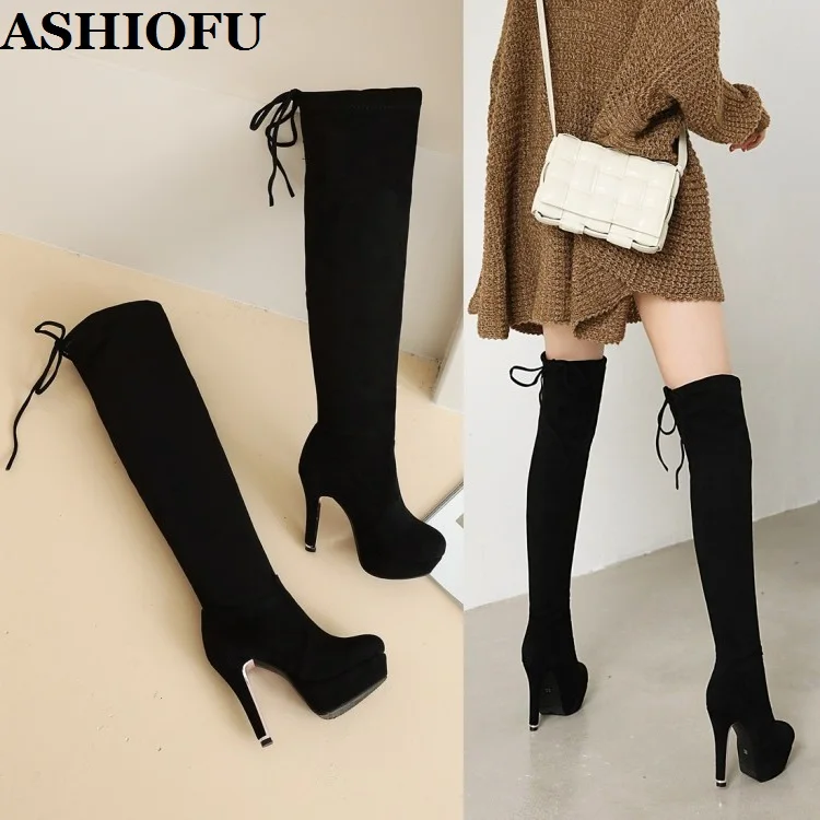 ASHIOFU Handmade New Womens Over Knee Boots Sexy Party Club Long Boots Evening Fashion Prom Thigh High Winter Boots 3-Colors