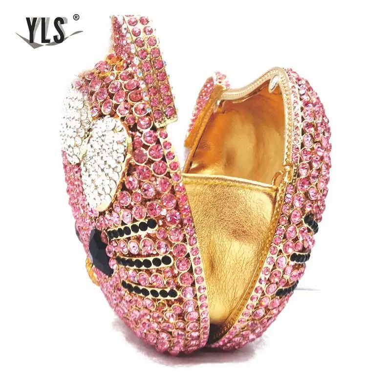 Diamante Clutch Bag NEW Lovely Cat Fancy Crystal Evening Bag Clutch Purse in Pink YLS-A02