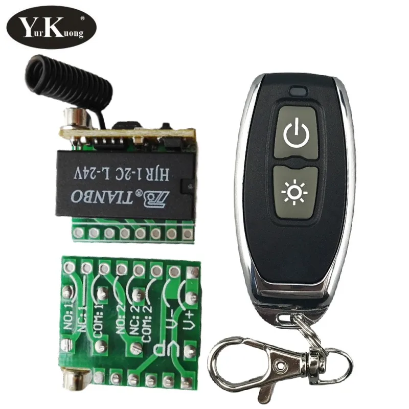 2CH ON OFF at the same time DC 24V Relay Contact Remote Switch NO COM NC DPDT RF Wireless Remote Switch 2A Micro Tiny RX TX 433