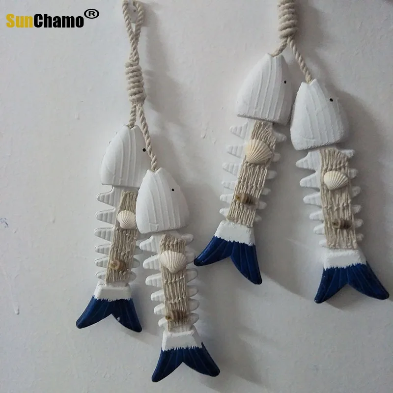 

2pcs Small Fish String Wooden Fish Sea Pendant for Kindergarten Decoration