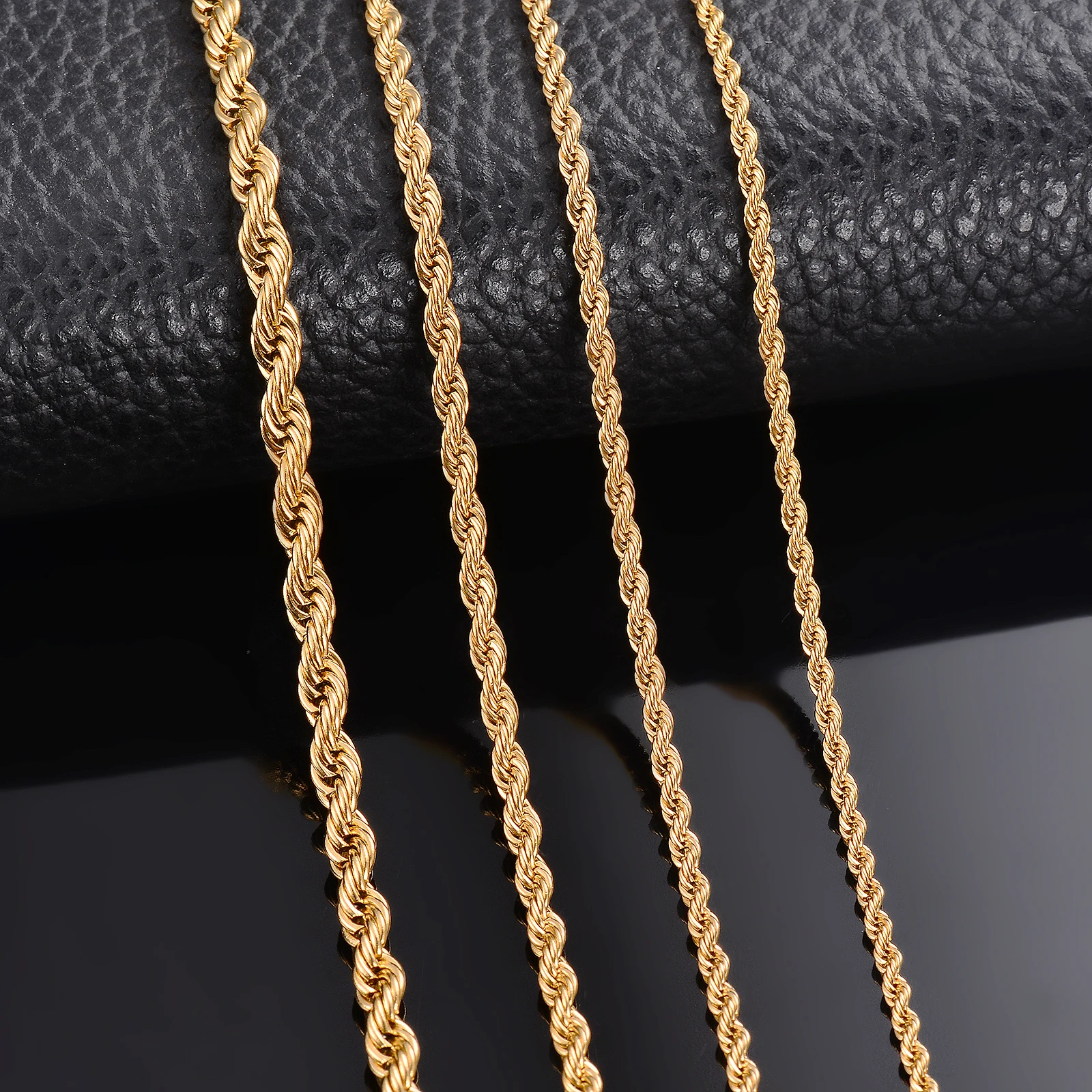 1 piece Gold Color Width 2mm/2.5mm/3mm/4mm/5mm/6mm Rope Chain Necklace/Bracelet For Men Women Stainless Steel Chain Necklace