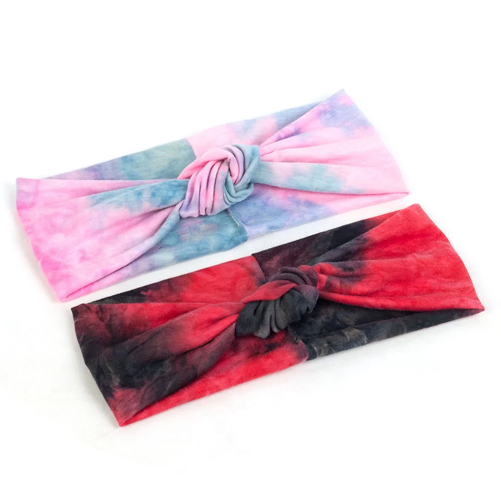 Geebro Women Bow Knotted Wide Headband Fashion Tie Dye Cross Knotted Elastic Hairband Female Headwear Turban Hair Accessories