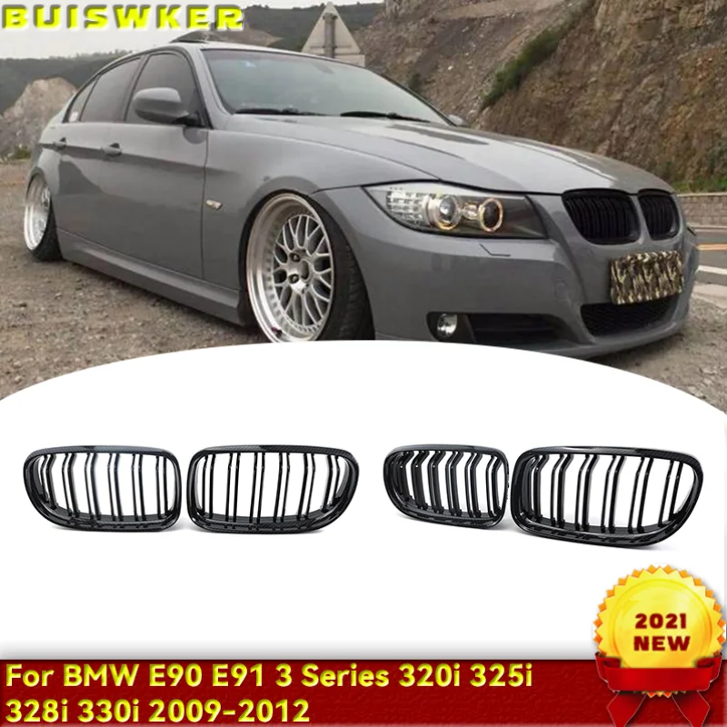 1 Pair Gloss/Matte Black M-Color Kidney Front Grille Auto Racing Grille for BMW E90 E91 LCI 325i 328i 335i 2009 2010 2011