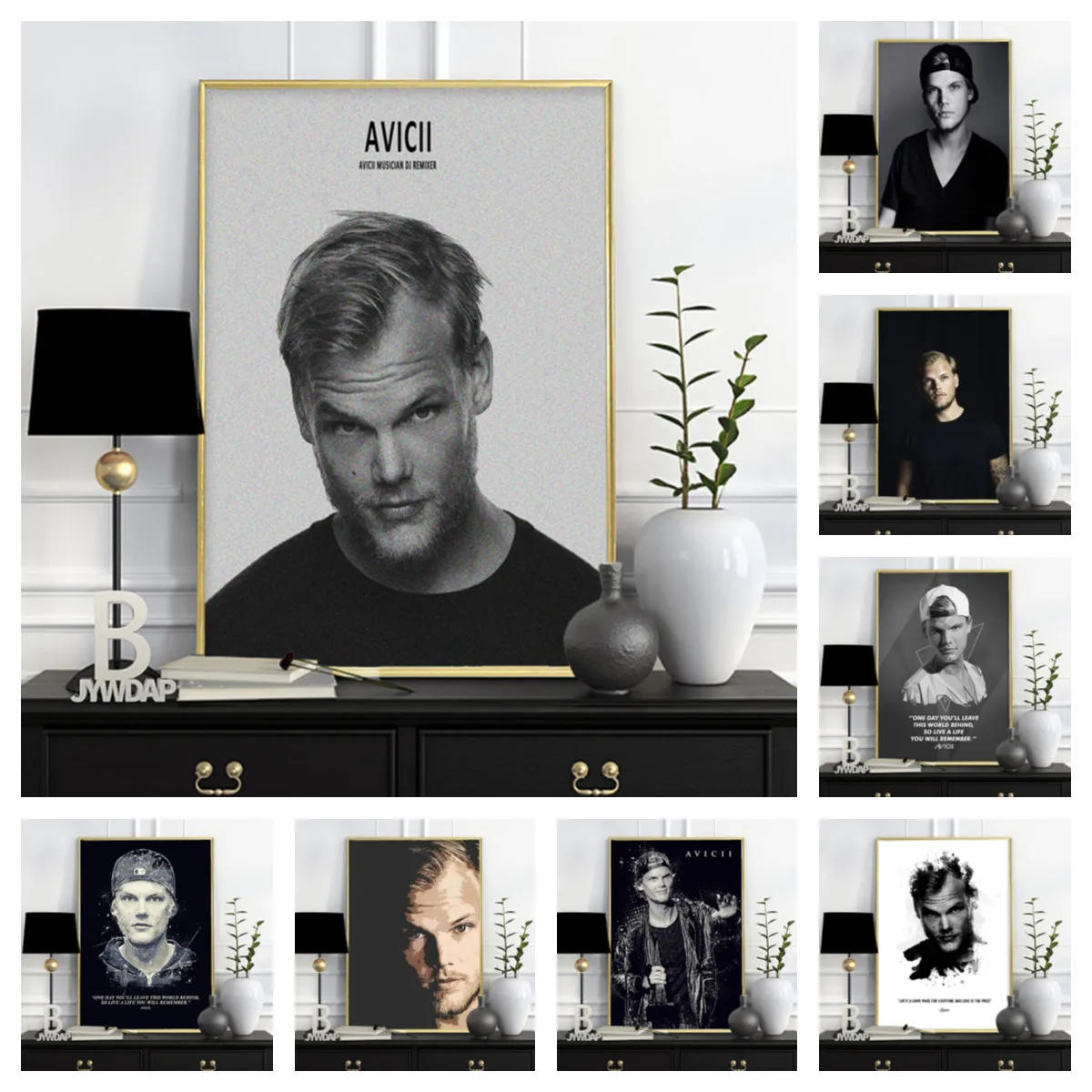 DJ Music Singer Star Avicii Poster EDM Avicii Legend Character Modern Black and White Canvas Painting for Living Room Home Decor