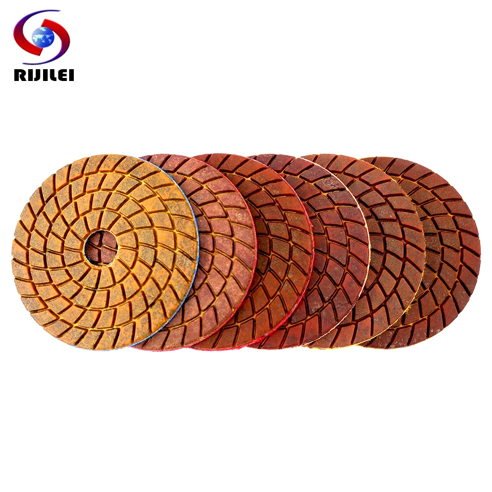 RIJILEI 6PCS 4 Inch Super Copper Metal Bond Wet Diamond Polishing Pads For Granite Marble Concrete Floor Grinding Disc