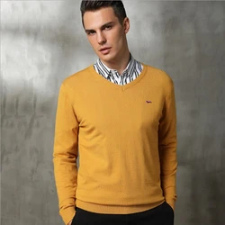 Suéter masculino de cashmere tricotado, pulôveres com decote em v, suéteres casuais Blaine, manga comprida, bordado sólido, novo, outono e inverno