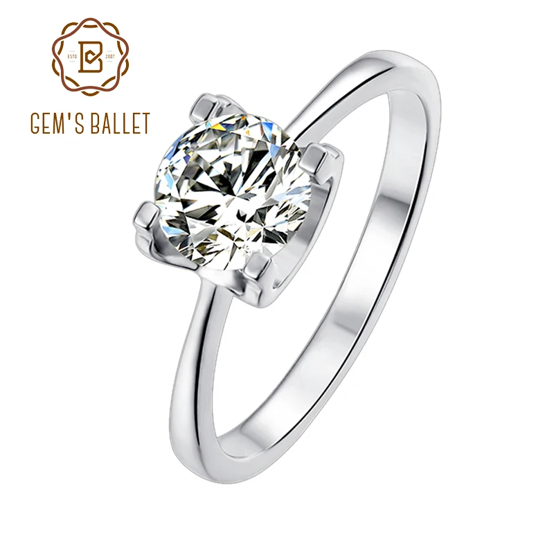 

GEM'S BALLET 6.5mm Round Moissanite Wedding Ring 925 Sterling Silver Classic 4 Prong Engagement Jewelry For Women