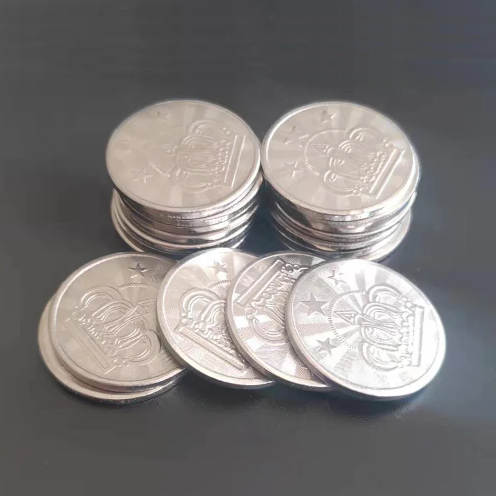 100pcs 25*1.85mm Metal Arcade Game Tokens Stainless Steel Arcade Game Coin Pentagram Crown Tokens