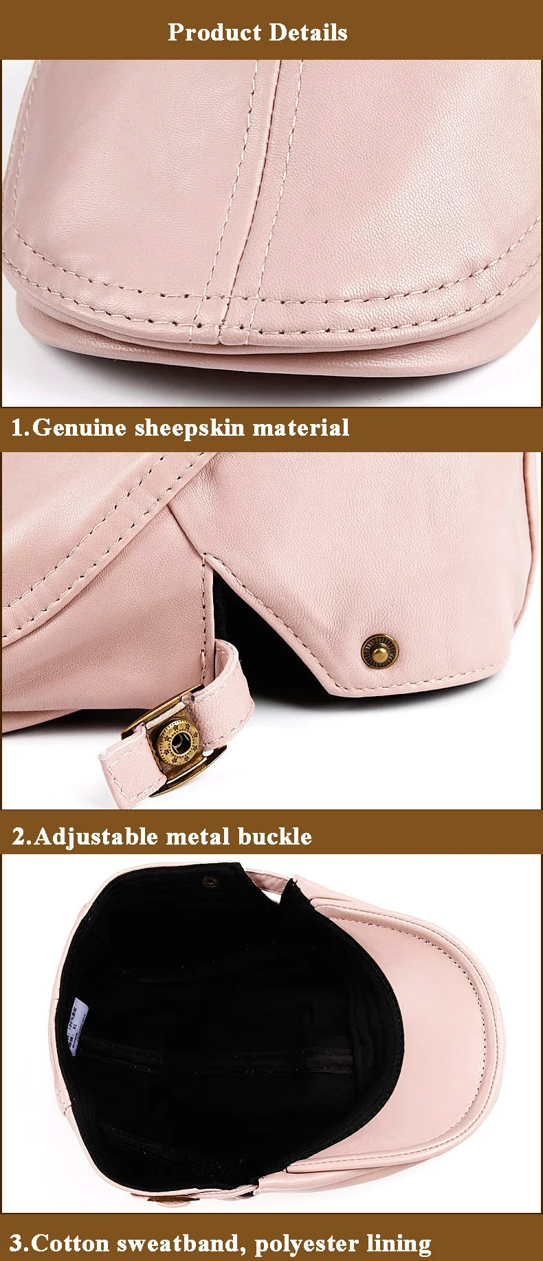 Frühling Frauen/Männer Echtes Leder Dünne Baskenmütze Hüte Damen Koreanische Mode Boina Rosa/Rot/Weiß Kappen Mujer casual Casquette – Detail 6