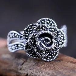 BOCAI New S925 Sterling Silver Jewelry Vintage Fashion Diamond Studded Rose Engagement Ring Women's Selected Gift