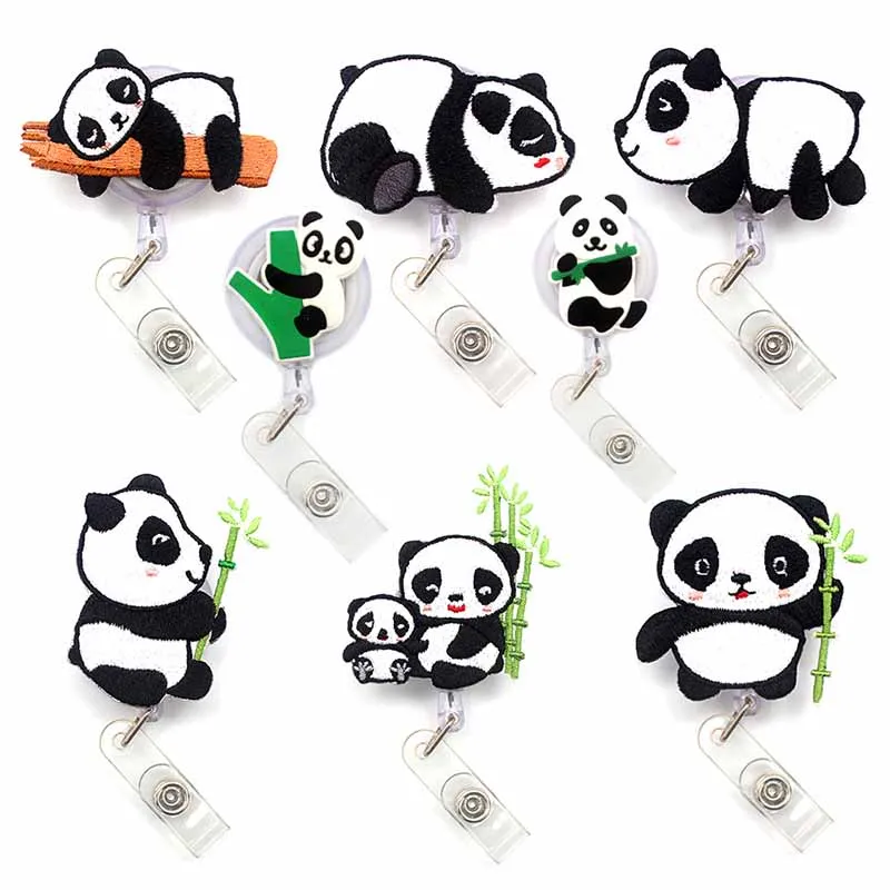 

New Cute Panda Retractable Pull Nurse Students Badge Reel ID Lanyard Name Tag Card Badge Holder Reels For Doctor Hospital