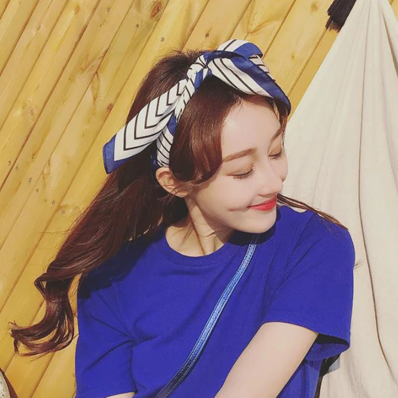 Luna&Dolphin Women Small Square Scarf 70x70cm Navy Style Chiffon Silky White Black Rubber Red Striped Lady Headbands Bandana