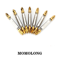 10Pcs 65mm Titanium Coated Electric Hex Shank Magnetic Screw Driver Drill Bit PH2 Cross Double Head Screwdriver Bits