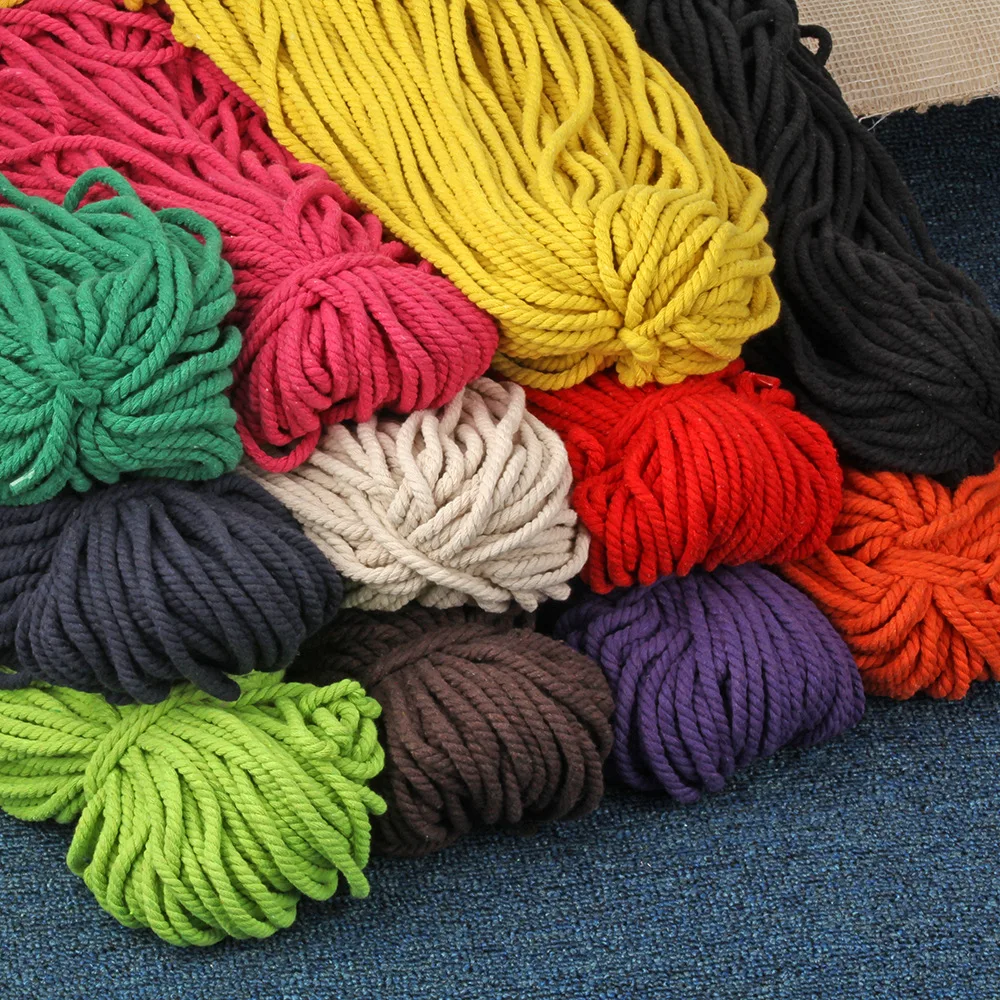 5mm Thick Cotton Rope DIY Craft Braided Color Rope Decoration Beam Mouth Binding Decorative Sewing Cloth Three-strand Thread 5m