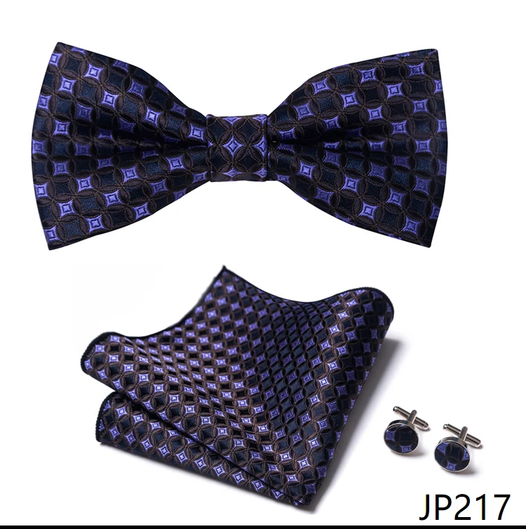 Great Quality Silver Office Butterfly Hanky Cufflink Set Bowtie For Men Geometric Hombre Formal Clothing