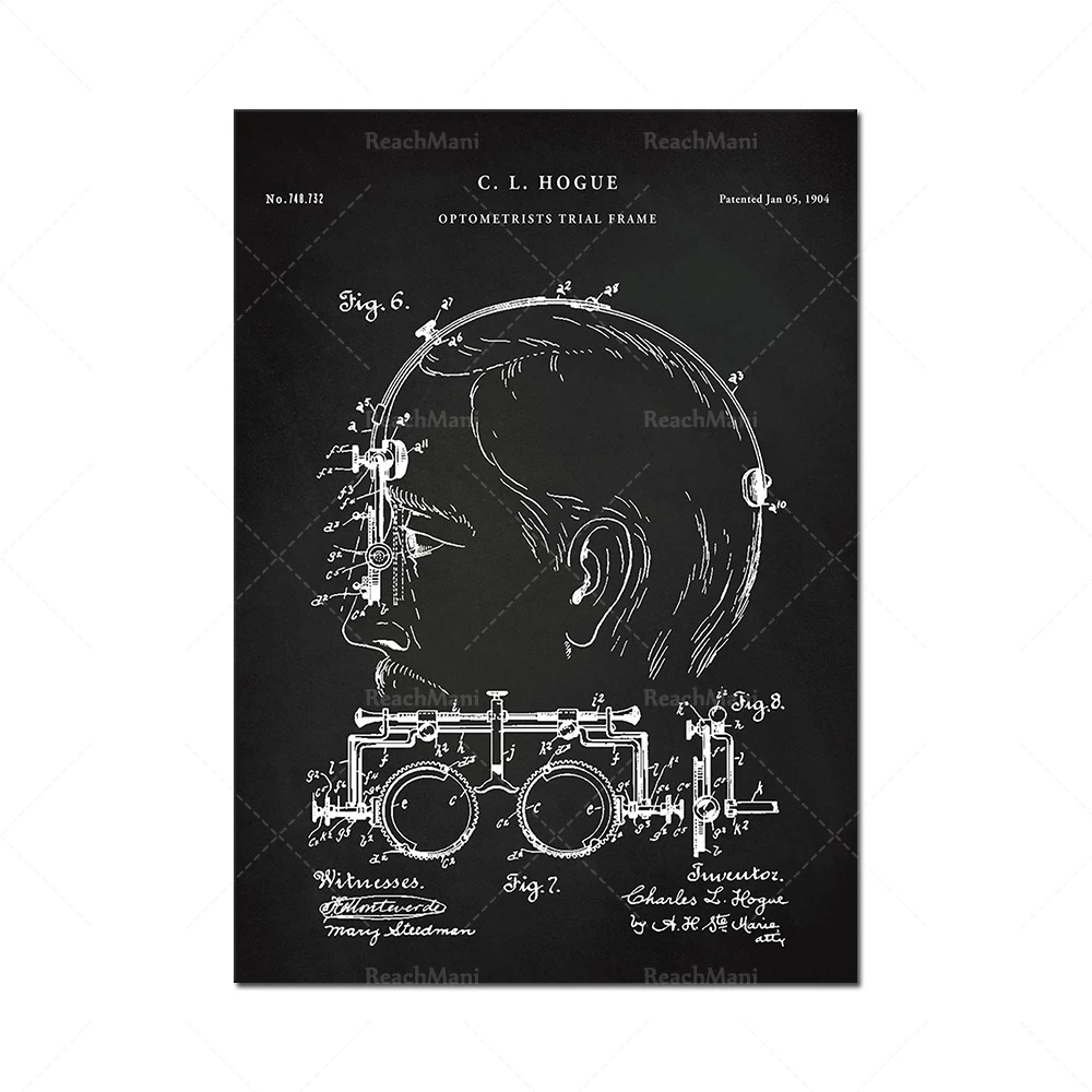 Optométriste trial stand patent printing, optical shop poster, ophthalmology clinic decoration, retro optometry, optometrist gif