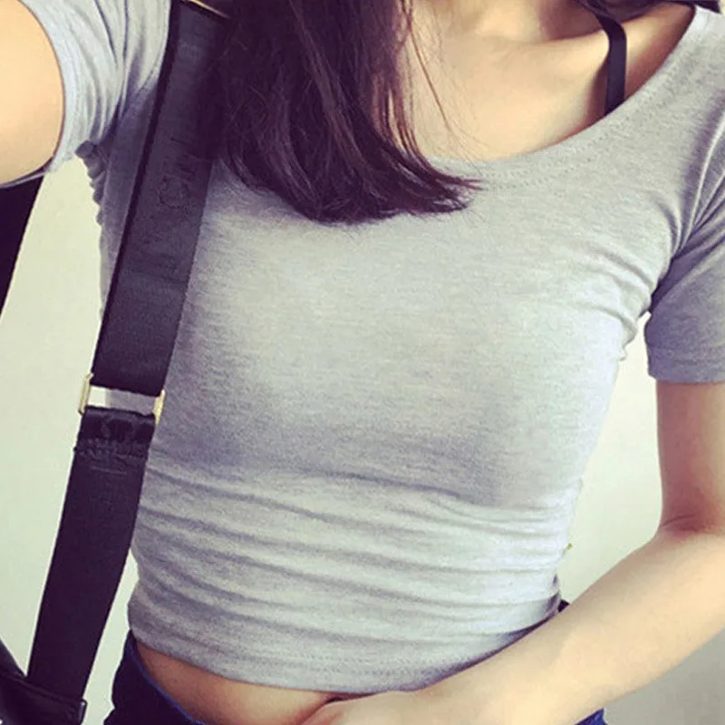 Women\'s Shirt White Tight Short Paragraph Navel T-shirt Female Collar Slim Sexy Short Sleeve Stitching T-shirt , dropshipping