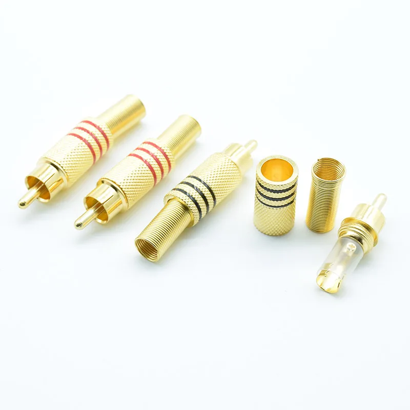 4Pcs/2pairs Gold Plated RCA Connector Plug Audio Male/ Female socket Connector With Metal Spring Cable Protector red black