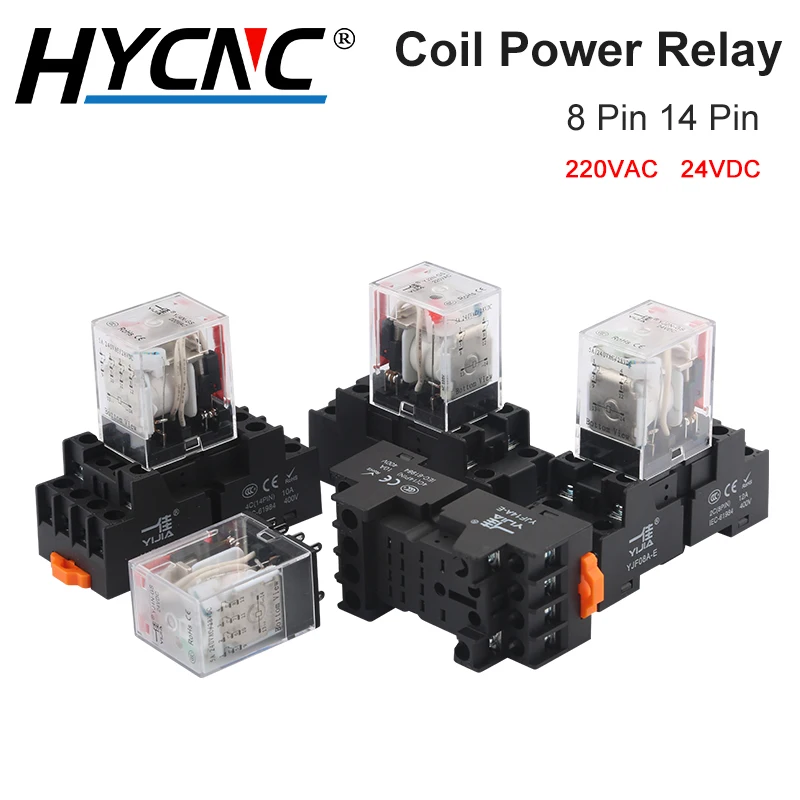 24V DC 220V AC Intermediate Relay Small Electromagnetic Relay 8 PIN 14 PIN Coil Power Relay With Socket Base