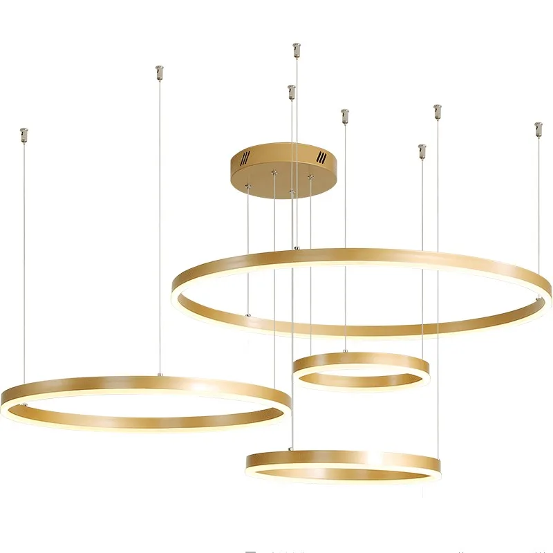 Creative Modern Led Pendant Lights Home Deco Lighting Brushed Rings Chandelier Lighting Hanging Lamps For Living Dining Room